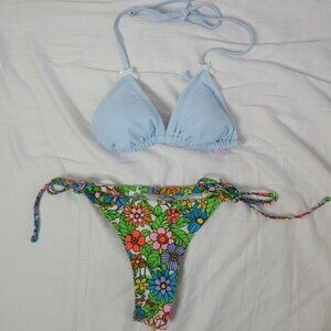 wild fable 2 Piece Bikini Floral Baby Blue Pink Purple Size XXS NWT